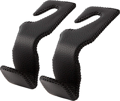 JVCV Headrest Hooks for Car, Back Seat Organizer Black Leather Car Coat Hanger