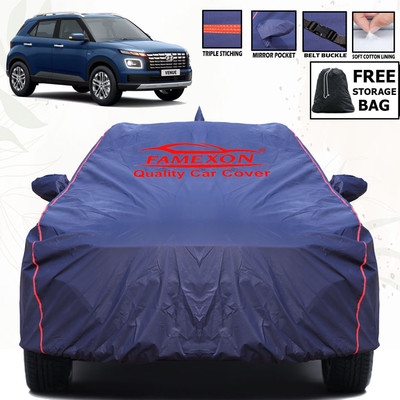 FAMEXON Car Cover For Hyundai Venue (With Mirror Pockets)(Blue, For 2019, 2020, 2021, 2022, 2023, 2024 Models)