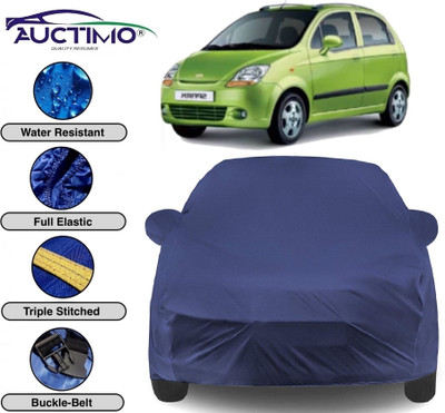 AUCTIMO Car Cover For Chevrolet Spark (With Mirror Pockets)(Blue)