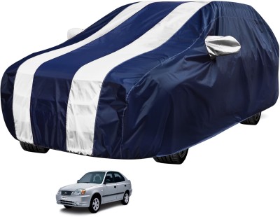Auto Hub Car Cover For Hyundai Accent (With Mirror Pockets)(Blue, White)