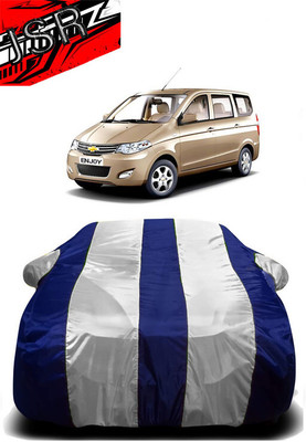 J S R Car Cover For Chevrolet Enjoy (With Mirror Pockets)(White, Blue)