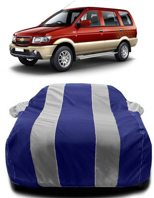 Autoprime Car Cover For Chevrolet Tavera (With Mirror Pockets)(White, Blue)
