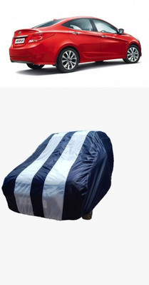 ATBROTHERS Car Cover For Hyundai Verna Fluidic DTHR (Without Mirror Pockets)(White, Blue)