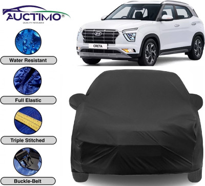 AUCTIMO Car Cover For Hyundai Creta (With Mirror Pockets)(Black)