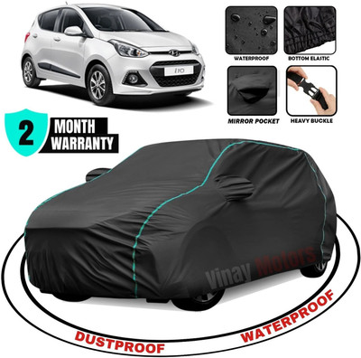 VinayMotors Car Cover For Hyundai i10, i10 Era, i10 Magna 1.1L, i10 Sportz 1.1L (With Mirror Pockets)(Black, Blue)