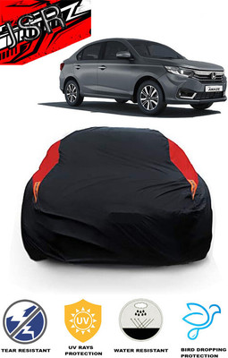 J S R Car Cover For Honda Amaze VX i-DTEC (With Mirror Pockets)(Red, Black)
