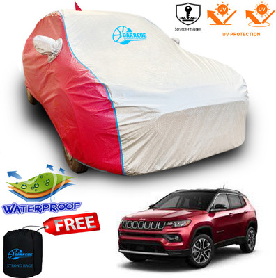 GARREGE Car Cover For Jeep Compass (With Mirror Pockets)(Red, Silver)