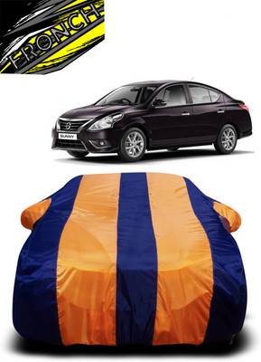 FRONCH Car Cover For Nissan Sunny (With Mirror Pockets)(Orange, Blue)