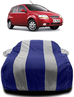 Autoprime Car Cover For Chevrolet Aveo Uva (With Mirror Pockets)(White, Blue)