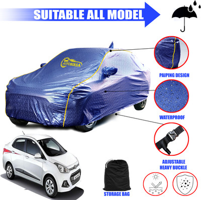 AUTOBIRSA Car Cover For Hyundai Xcent (With Mirror Pockets)(Silver, Blue)