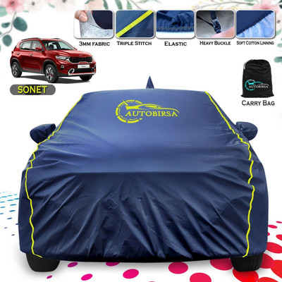 AUTOBIRSA Car Cover For Kia Sonet (With Mirror Pockets)(Blue)