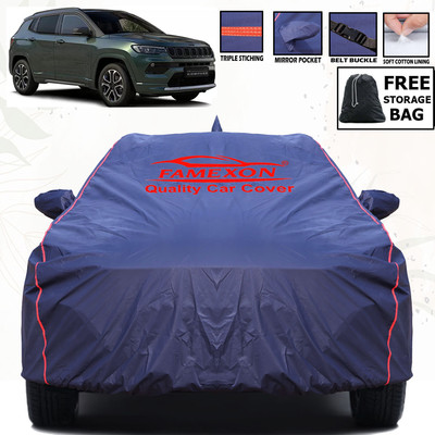 FAMEXON Car Cover For Jeep Compass (With Mirror Pockets)(Blue)