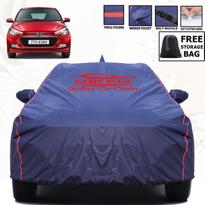 FAMEXON Car Cover For Hyundai Elite i20 (With Mirror Pockets)(Blue)