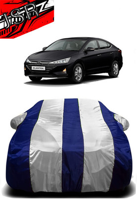 J S R Car Cover For Hyundai Elantra (With Mirror Pockets)(White, Blue)