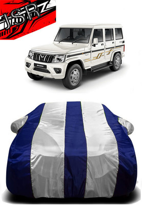 J S R Car Cover For Mahindra Bolero (With Mirror Pockets)(White, Blue)