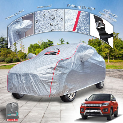 AUTOCOZEN Car Cover For Maruti Vitara Brezza Facelift (With Mirror Pockets)(Silver)