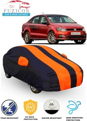 FUZICON Car Cover For Volkswagen Vento (With Mirror Pockets)(Orange, Blue)