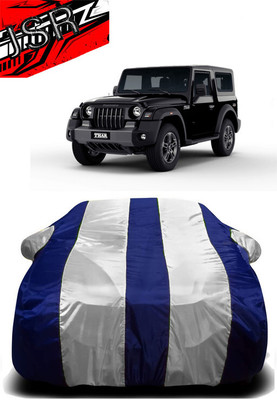 J S R Car Cover For Tata Thar (With Mirror Pockets)(White, Blue)