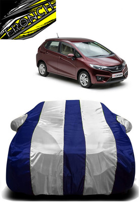 FRONCH Car Cover For Honda Jazz (With Mirror Pockets)(White, Blue)