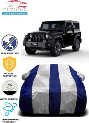 FUZICON Car Cover For Mahindra Thar (With Mirror Pockets)(White, Blue)