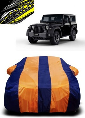 FRONCH Car Cover For Mahindra Thar (With Mirror Pockets)(Orange, Blue)