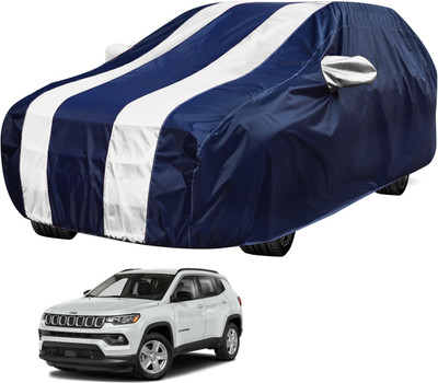 Auto Hub Car Cover For Jeep Compass (With Mirror Pockets)(Blue, White)