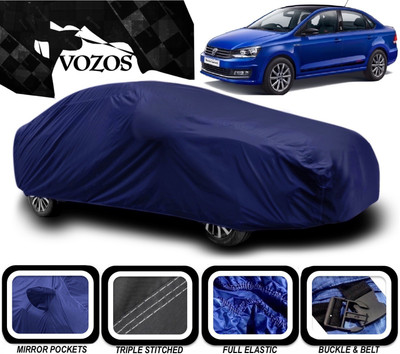 VOZOS Car Cover For Volkswagen Vento (With Mirror Pockets)(Blue)
