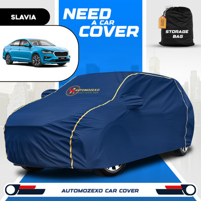 AUTOMOZEXO Car Cover For Skoda Slavia (With Mirror Pockets)(Blue)