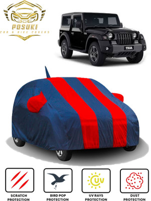POSUKI Car Cover For Mahindra Thar (With Mirror Pockets)(Blue, Red)