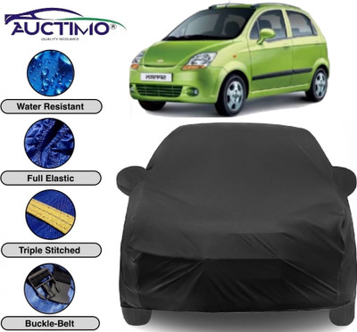 AUCTIMO Car Cover For Chevrolet Spark (With Mirror Pockets)(Black)