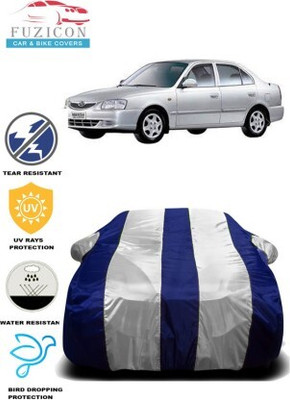 FUZICON Car Cover For Hyundai Accent (With Mirror Pockets)(White, Blue)