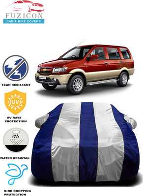 FUZICON Car Cover For Chevrolet Tavera (With Mirror Pockets)(White, Blue)