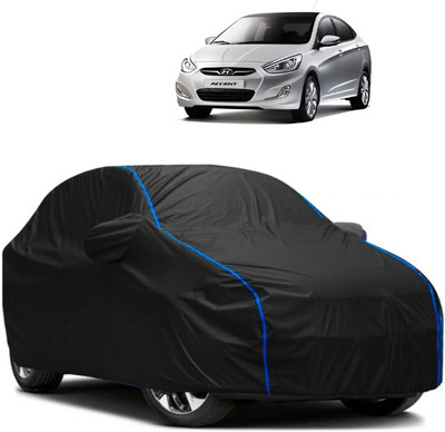 Autohaux Car Cover For Hyundai Accent (With Mirror Pockets)(Black, Blue)