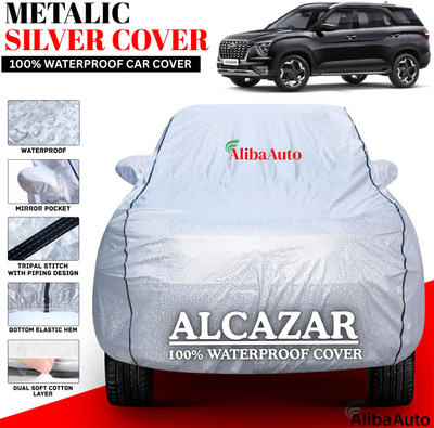 AlibaAuto Car Cover For Hyundai Alcazar (With Mirror Pockets)(Silver, Black, For 2019, 2020, 2021, 2022, 2023, 2024 Models)
