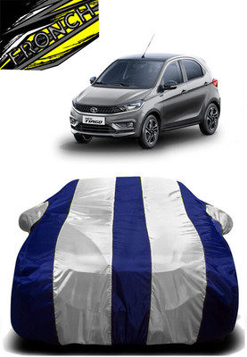 FRONCH Car Cover For Tata Tiago (With Mirror Pockets)(White, Blue)