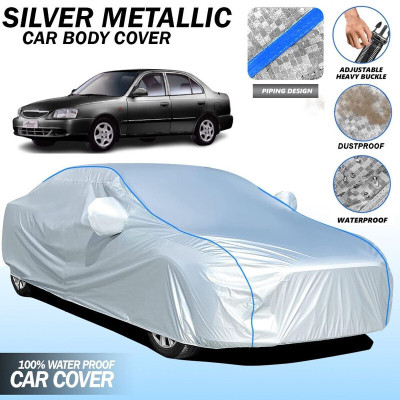 Delphinium Car Cover For Honda Accent, Accent 1.5i, Accent GLX (With Mirror Pockets)(Silver, Red)