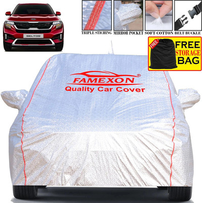 FAMEXON Car Cover For Kia SELTOS (With Mirror Pockets)(Silver)