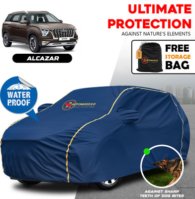 AUTOMOZEXO Car Cover For Hyundai Alcazar (With Mirror Pockets)(Blue)