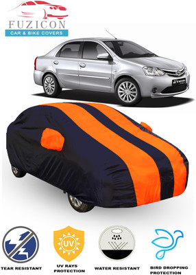 FUZICON Car Cover For Toyota Etios (With Mirror Pockets)(Orange, Blue)