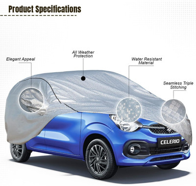DRINAY Car Cover For Maruti Suzuki Celerio (With Mirror Pockets)(Silver, Black)