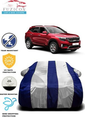 FUZICON Car Cover For Kia Seltos GTK 1.4 (With Mirror Pockets)(White, Blue)
