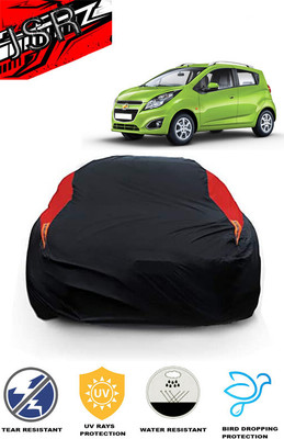 J S R Car Cover For Chevrolet Beat (With Mirror Pockets)(Red, Black)
