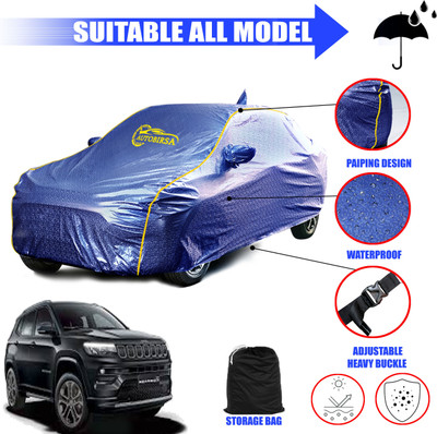 AUTOBIRSA Car Cover For Jeep Compass (With Mirror Pockets)(Blue)