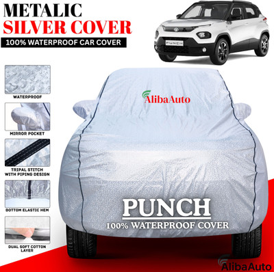 AlibaAuto Car Cover For Tata Punch (With Mirror Pockets)(Silver, Black, For 2019, 2020, 2021, 2022, 2023, 2024 Models)