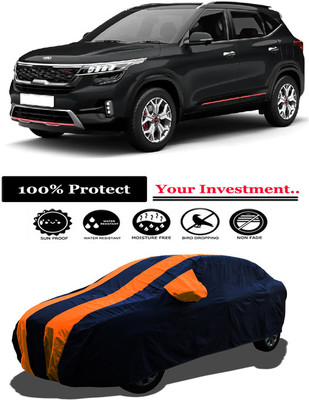 Amexride Car Cover For Kia Seltos HTE D Diesel (With Mirror Pockets)(Orange)