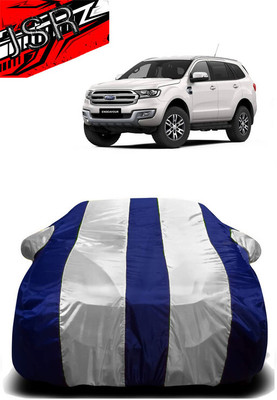 J S R Car Cover For Ford Endeavour (With Mirror Pockets)(White, Blue)