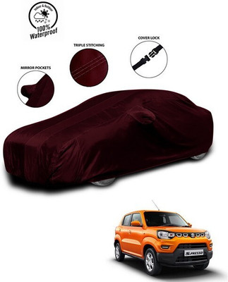 SEBONGO Car Cover For Maruti Suzuki S-Presso (With Mirror Pockets)(Red, For 2019, 2020, 2021, 2022, 2023, 2024 Models)
