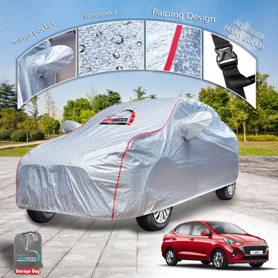 AUTOCOZEN Car Cover For Hyundai Aura (With Mirror Pockets)(Silver)