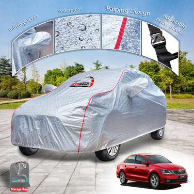 AUTOCOZEN Car Cover For Skoda New Rapid (With Mirror Pockets)(Silver)
