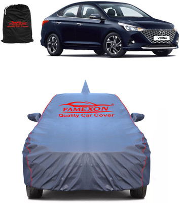FAMEXON Car Cover For Hyundai Verna (With Mirror Pockets)(Grey)